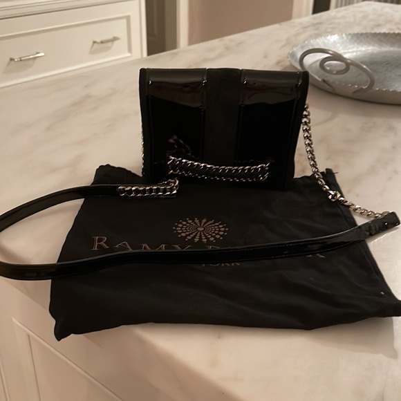 Ramy Brook black patent cross body bag with magnetic closure ;zipper under flap - Picture 2 of 7